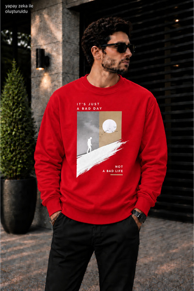 caddekombin سويت شيرت رجالي من Walking Man بتصميم جرافيكي وياقة دائرية وقصة ع...
