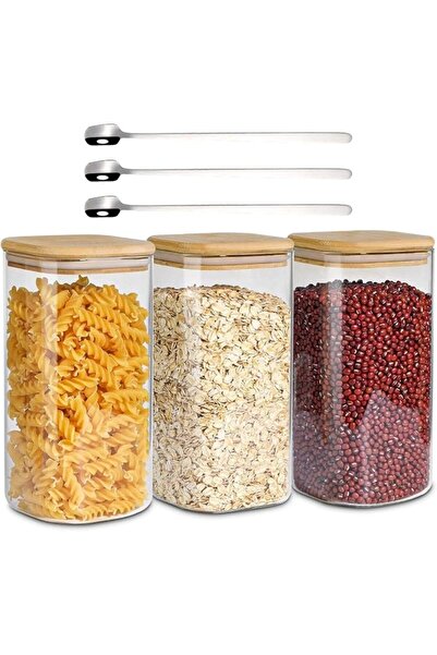 1Chase Square Glass Storage Jar with Air tight Bamboo Lid 1500 ML (50 Oz) Set...
