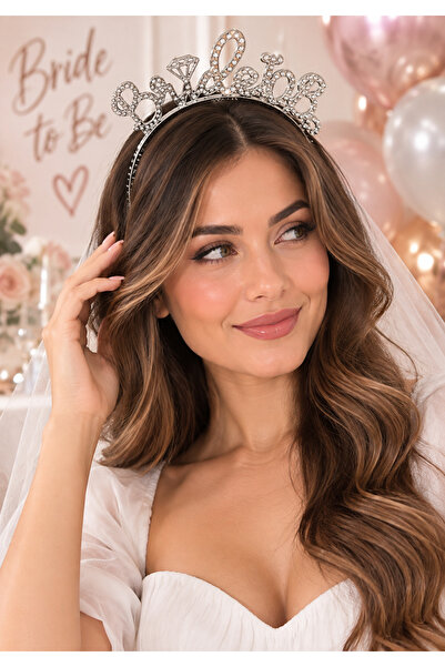 BALON DİYARI Bride To Be Gümüş Taç – Pırlanta Detaylı Gelin Tacı, Bekarlığa V...