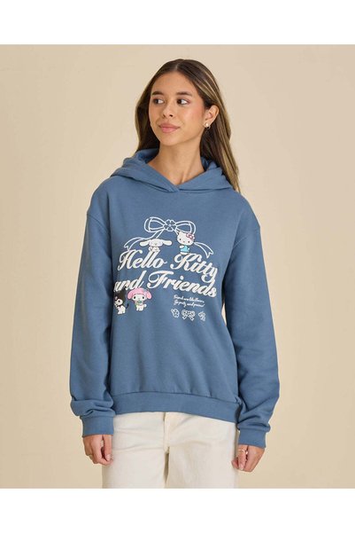 REDTAG Senior Girls Blue Printed Hooded Sweatshirt
