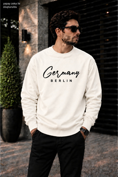 caddekombin Men's Germany Calligraphy Written Crew Neck Casual Regular Fit Sw...