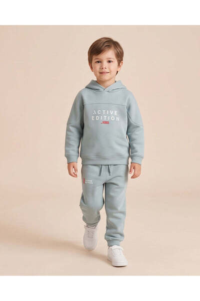 REDTAG Boys Light Blue Graphic Hooded Jogger Set