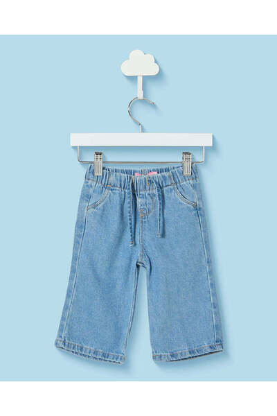 REDTAG Infant Girls Blue Mid Wash Jeans With Side Pockets
