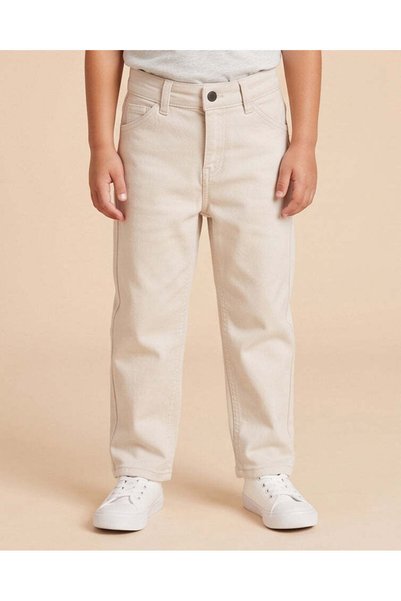 REDTAG Boys Cream 5-Pocket Knitted Jeans