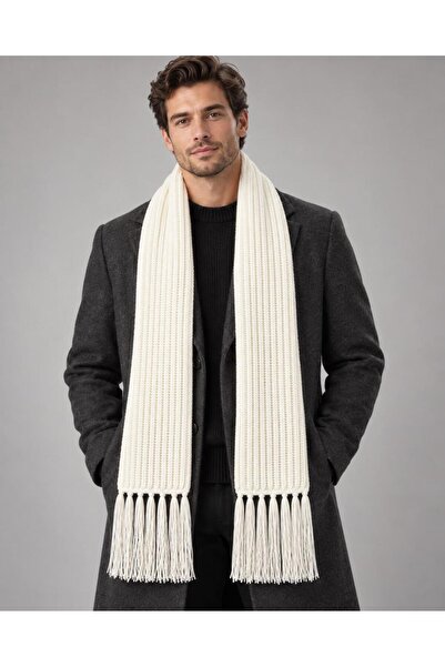 Wearflawless Men's Thessaloniki Knitted Knitwear White Scarf, Soft Textured W...