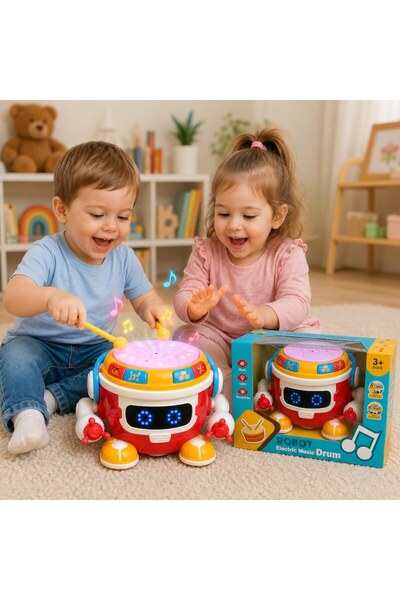 LEIBOO Robot interactiv cu tobe muzicale pentru copii, cu lumini, sunete, muz...