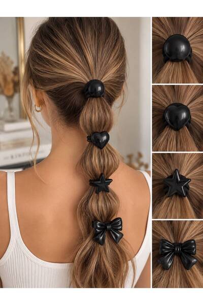 blackcomb Kadın Siyah 4 Model Yuvarlak/Kalp/Yıldız/Fiyonk Pinterest Lastik To...