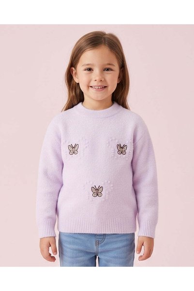 REDTAG Girls Lilac Butterfly Appliqué Pullover