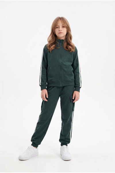 Toontoy Girl's Ribbed Cargo Pocket Tracksuit Set