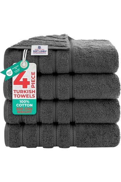 American Soft Linen مجموعة فاخرة من 4 قطع مناشف حمام، مناشف حمام مصنوعة من قط...