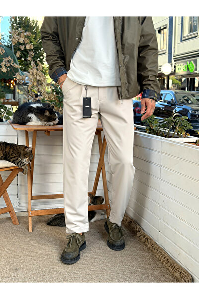 manch collection İtalyan Kesim Tek Pileli Kumaş Pantolon Krem 267028
