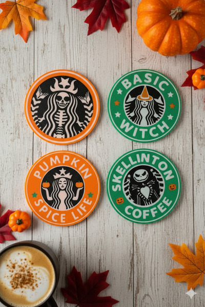 Halloween Temalı 4'lü Bardak Altlığı Seti