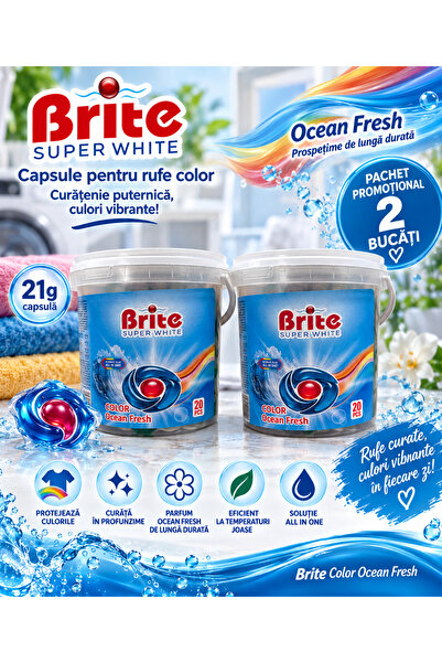 Brite Συσκευασία 2x 20 κάψουλες απορρυπαντικού γενικής χρήσης 21 γρ. ανά κάψουλα