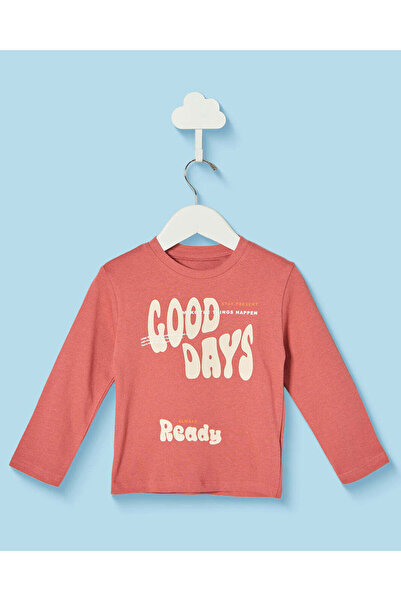 REDTAG Infant Boys Rust Good Days Graphic Long Sleeve T-Shirt