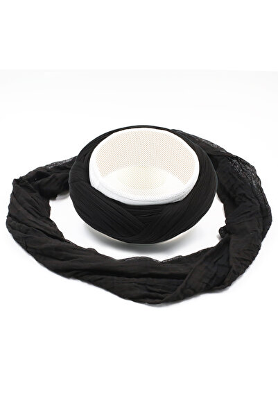 SARIKHANE YÜKSEK TEKNOLOJİ MAKİNE SARIMI Mesh Sarık - Black Fabric - White Sk...