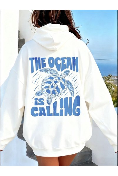 Vordevia The Ocean Is Calling Printed Cotton 3 Thread Threaded Oversize Sweat...