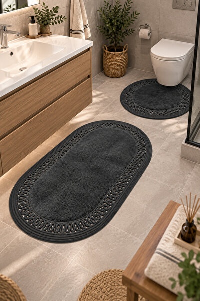 MaVaux Nerissa 2-Piece Plush Bath Mat Set Round and Oval Mat Sets with Non-Sl...