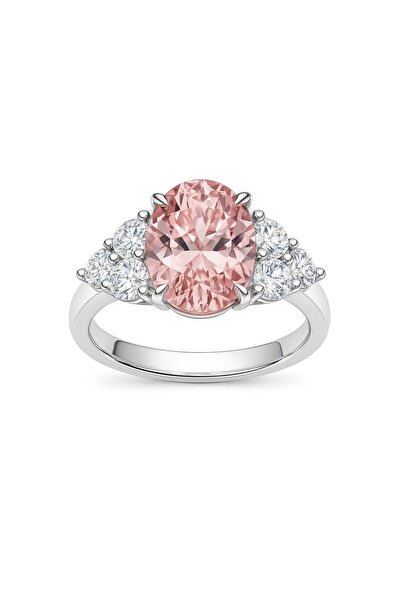 14 Ayar Beyaz Altın Lab Grown Pembe Pırlanta Taşlı Yüzük