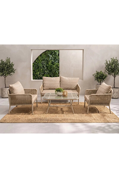 adımshops Yasemin Galvaniz Gövdeli 2+1+1+masa İp örgü Bahçe Balkon Mobilyası,...