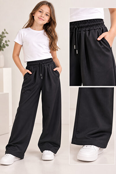 Uğur bebe Girls' Pleated Wide-Leg Seasonal Sweatpants with Lace-Up Waist, Poc...