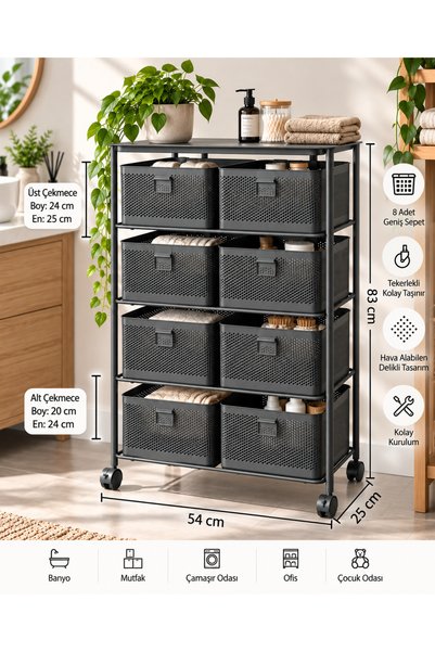 MİHMAN HOME 4 Katlı 8 Çekmeceli Metal Raf