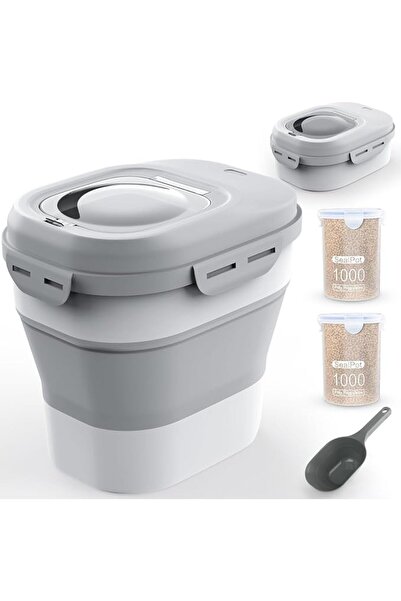 ALMEKAQUZ Collapsible Rice Storage Container Grey Airtight Food Bin