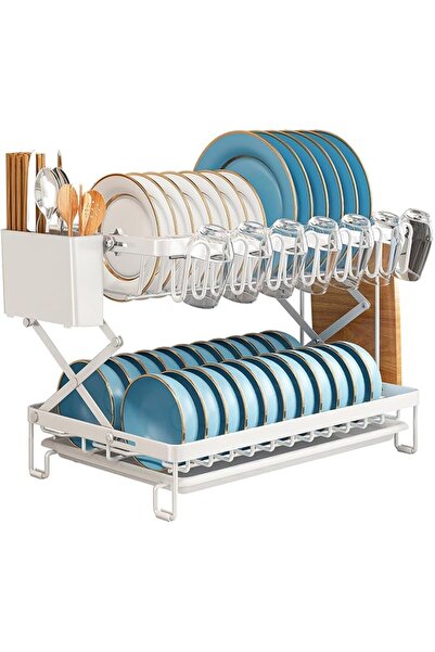 GENERAL Huisimdy Dish Drying Rack, 2 Tier Large Capacity Dish Rack, Foldable ...