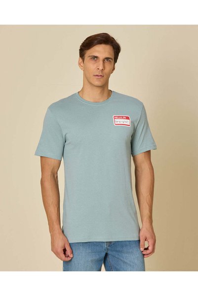 REDTAG Men Blue Printed Short Sleeve T-Shirt
