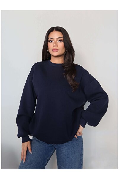 ESRAHELVACI Navy Blue Oversize Embroidered Sweatshirt