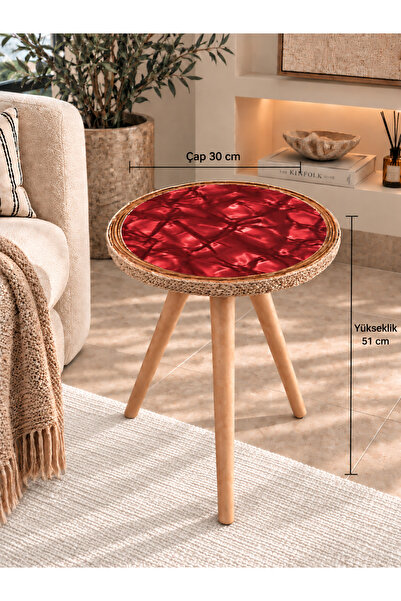 toprakhome Mars Sehpa, Rattan Kenar Hasır Örgü Sedefli Yan Sehpa Model:3