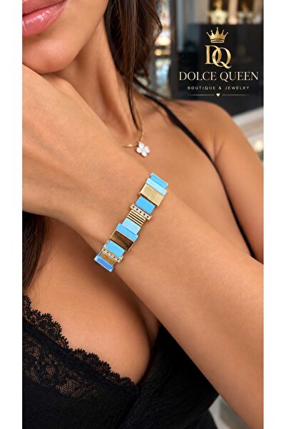 DOLCE QUEEN Renkli Taş Görünümlü Gold Detaylı Lastikli Kadın Bileklik
