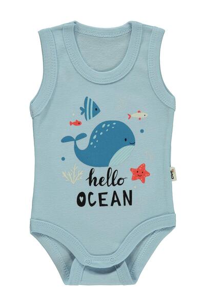 Civil Baby Hello Ocean Printed Snap Fastener Bodysuit για 0-3 ετών - Μπλε
