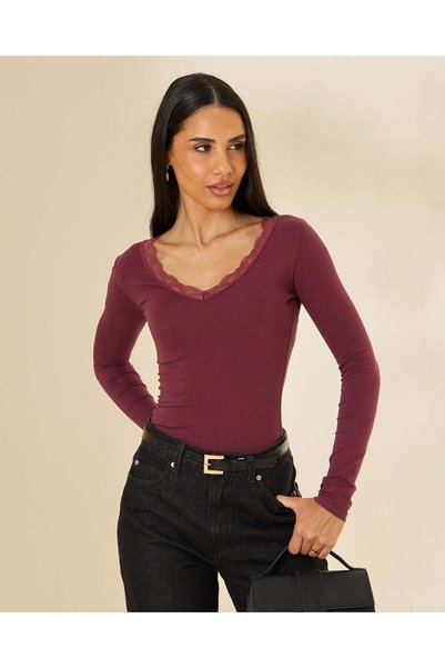 REDTAG Women Navy V-Neck Long Sleeve T-Shirt