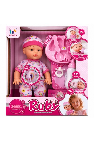 LEIBOO Διαδραστική Κούκλα Μωρό Ruby, 12 Ήχοι, Λειτουργία Πόσης και Εκκένωσης ...