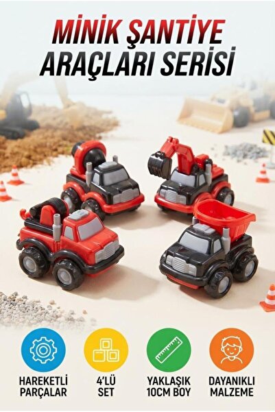 Tıfıl Toys 4lü İnşaat Seti 10 CM Kamyon Kepçe Mikser Vinç Eğitici Oyuncak İş ...