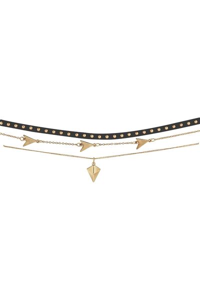 ZAVERI PEARLS طقم ذهبي وأسود من 3 قلادات عصرية - zpfk10590