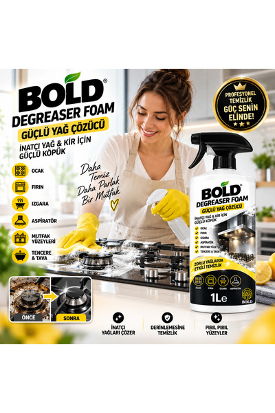 Degreaser Foam Güçlü Yağ Çözücü Sprey 1 L – Köpüklü Mutfak, Ocak, Fırın ve Izgara Temizleyici