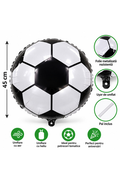 genaja Balon Folie Minge Fotbal, 45 cm, Alb-Negru, Figurina Cerc, Decor Petre...