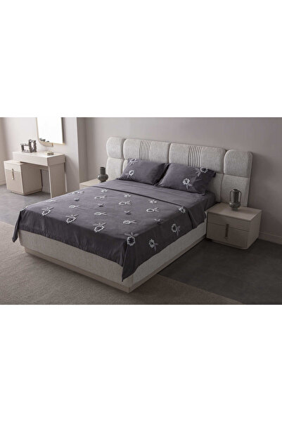 Lena Maison Punch Embroidered Chenille Fabric Double Bedspread Anthracite