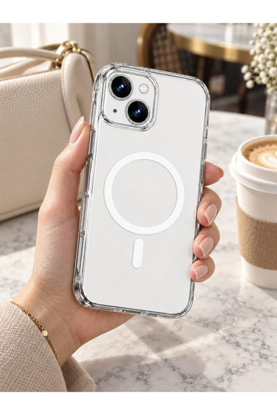 Powerfox iPhone 13/14 Kılıf | Asla Sararmaz | Magsafe Wireless Şeffaf Darbe Emici Kablosuz Şarj
