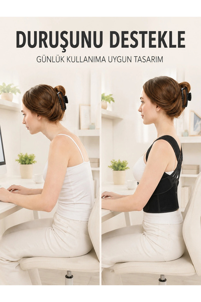 Epilons Dik Duruş ve Postür Korsesi Ayarlanabilir Çapraz Lastikli Sırt Bel Desteği