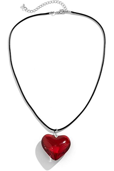 GENERAL Chunky Puffy Heart Choker Necklace - Big Heart Pendant Adjustable Vel...