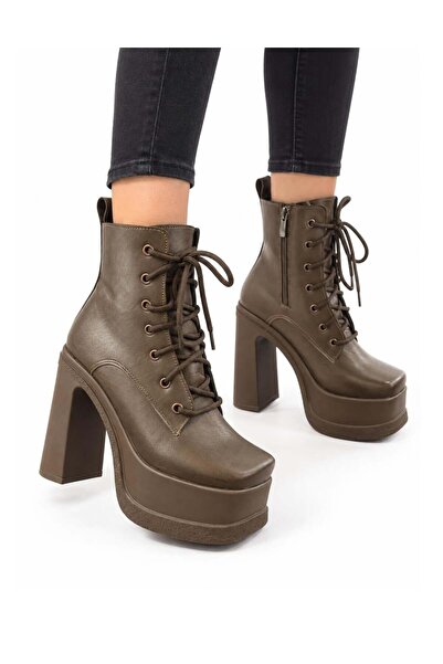 asmi shoes Γυναικείες μπότες με φερμουάρ, καφέ Magret, με λεπτομέρεια από κορ...