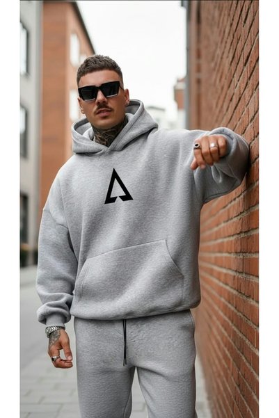 tkn your style Men's Triangle Themed Print Design Trendy Oversize Hooded Swea...