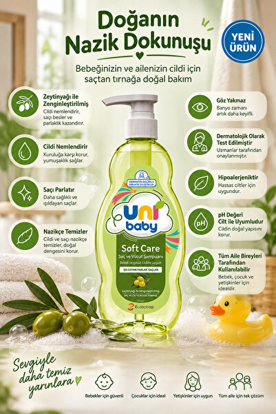 Uni Baby Soft Care Organik Zeytinyağlı Saç ve Vücut Şampuanı 700 ml x 6 Adet