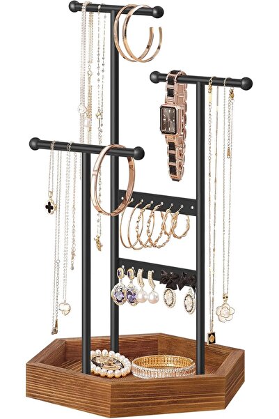 SONGMICS Jewellery Stand Jewellery Holder Metal Wood Jewellery Tree Jewellery...