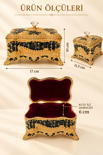 RASHA COLLECTION Black Gold Peacock Embroidered Decorative Jewelry Box
