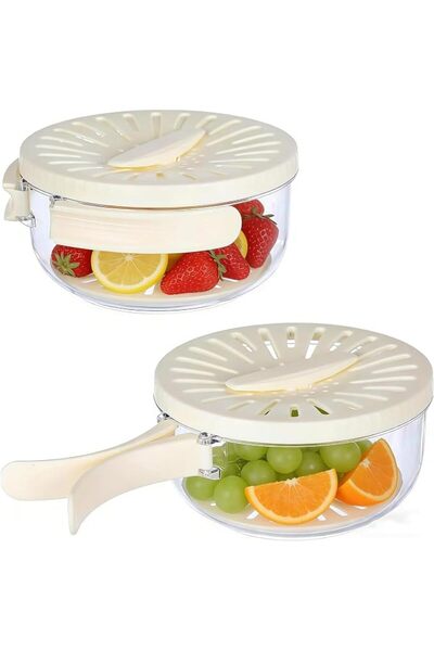 GENERAL Tazweeq 2 Pack Foldable Fruit Washing Bowl with Lid, Double-Layer Col...