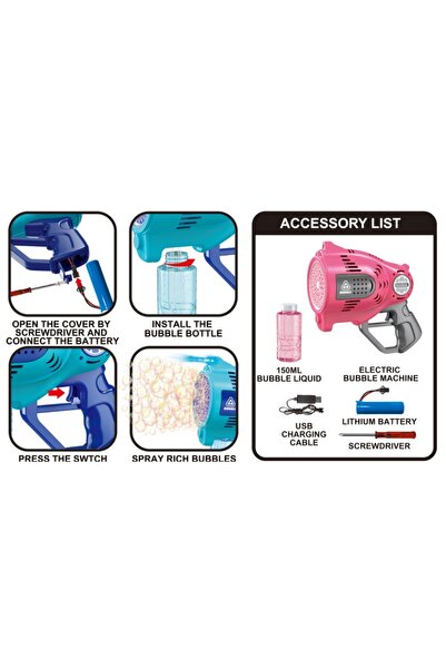 SpaceBite Pistol electric pentru baloane de săpun Space Bubble ZJA358332 cu 5...