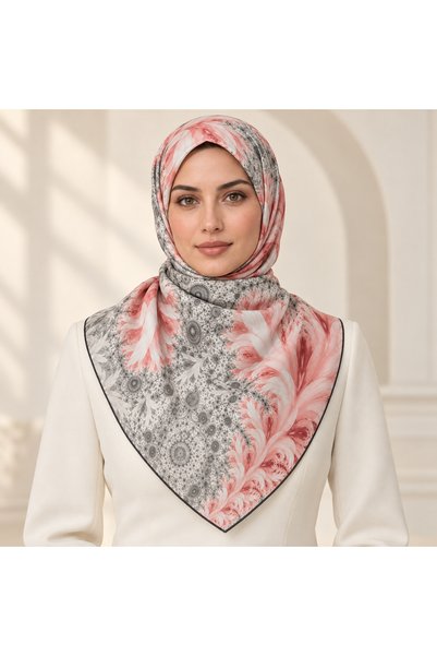Generic Brand Powder Pink Gray Fractal and Floral Patterned Women's Scarf